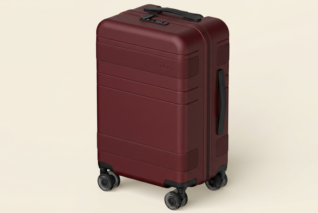 MOND Check-In 24″ hardshell in matte oxblood with oxblood leather band