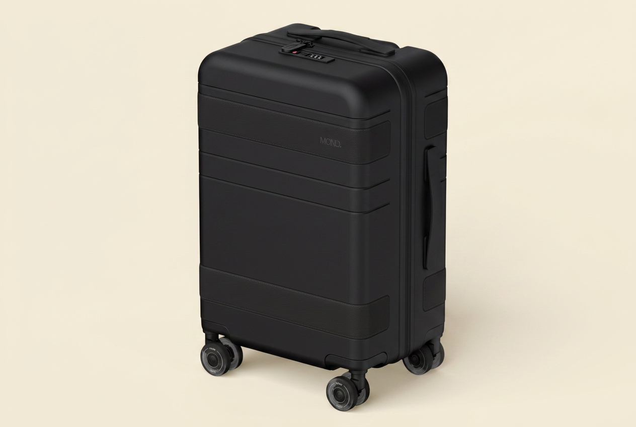 MOND Check-In 28″ hardshell in matte black with black leather band